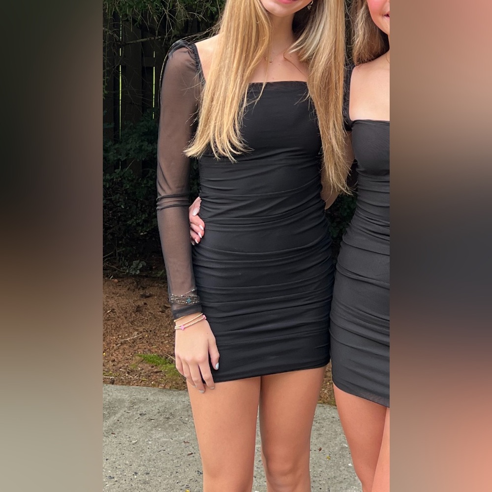 Princess Polly Black Mesh Long Sleeve Dress